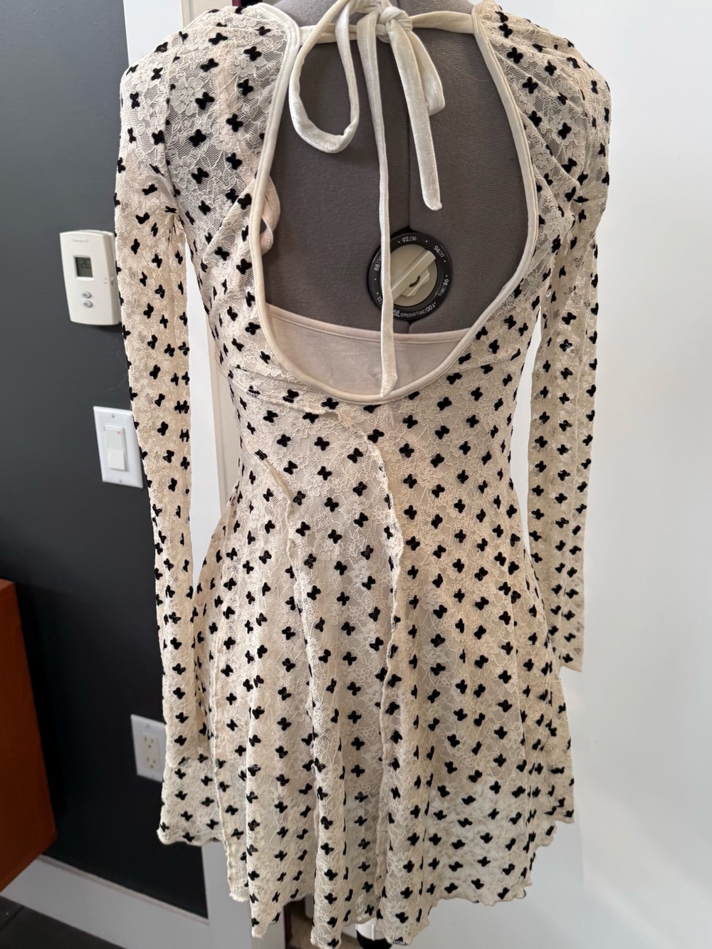 Free People Cream Dress with Black Clover Motif - Picture 3 of 7